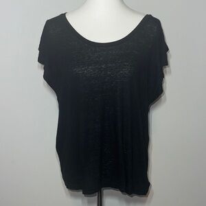 GAP Classic Black Flutter Short Sleeve Linen Blend Knit Top Women's Large Tall